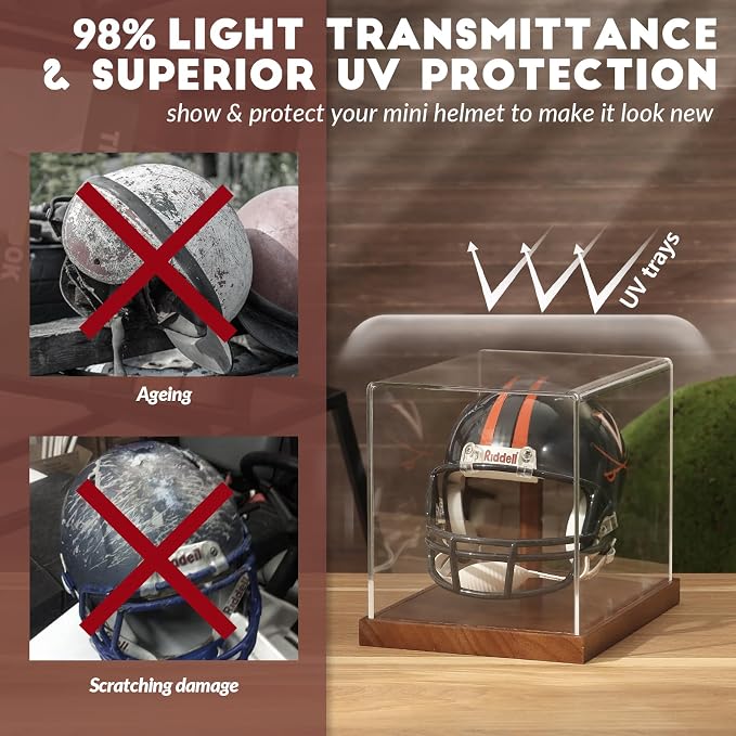 JupDec Mini Helmet Display Case, Acrylic Clear 1/2 Football Helmet Showcase - Image 4