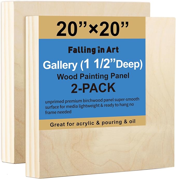 Falling in Art 2 Pack 20x20'' Unfinished Gallery Birch Wood Canvas Panels | 1 by FallinginArt