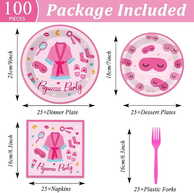 100 Pcs Pajama Party Paper Plates and Napkins Set Sleepover Party Decorations - Image 2