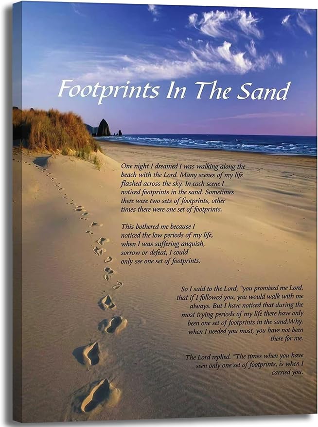 Footprints in the Sand Inspirational Wall Art-Canvas Wrapping-16x24in, by YOXORDQwallart