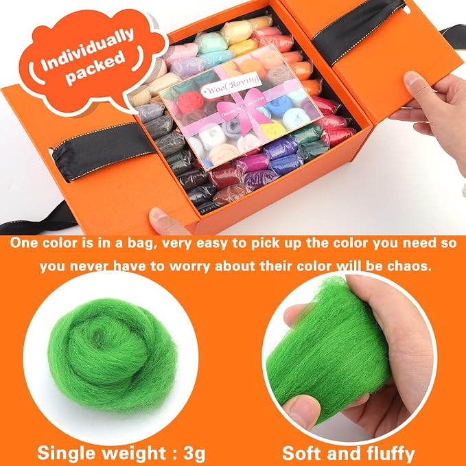 Mayboos 54 Colors Needle Felting Wool, 5.71oz Wool Roving Felting Fiber Wool - Image 2