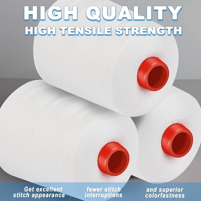 13000 Yards Each White Sewing Thread, Serger Thread Cones 4 Pack, 40S/2-52000 - Image 3