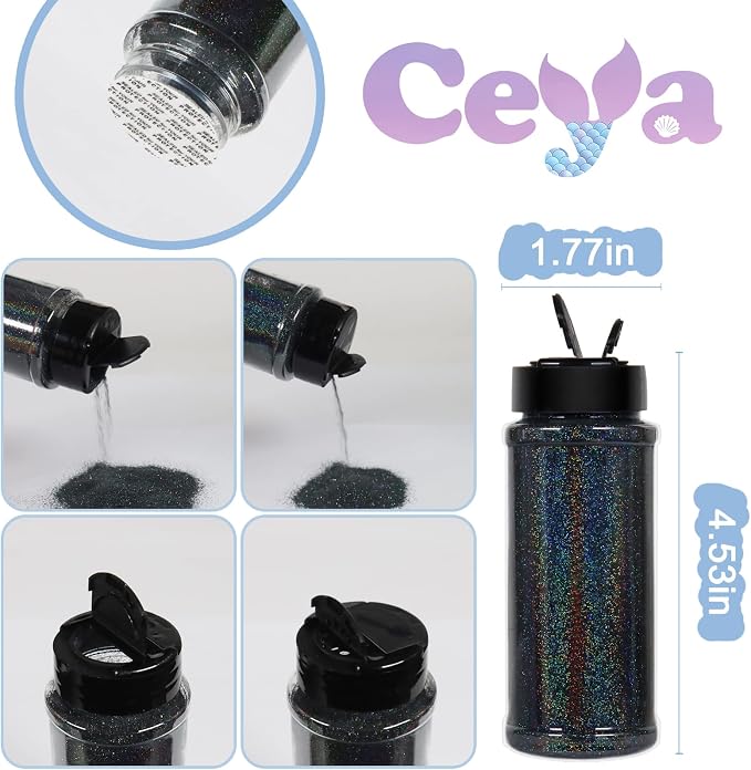 Ceya 3.5oz/ 100g Holographic Ultra Fine Glitter Powder Laser Black Glitter - Image 4