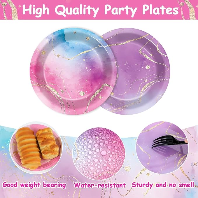 Lonfliness 48PCS Tie Dye Paper Plates 7inch Pink and Purple - Image 3
