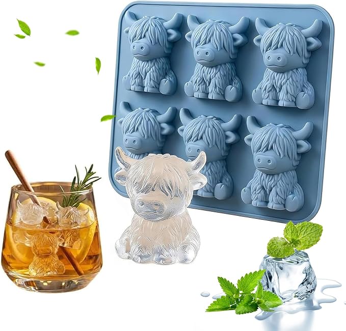 Mini Highland Cow Ice Cube Mold, Cute 3D Silicone Cow Ice Cube Tray, Reusable by Unknown