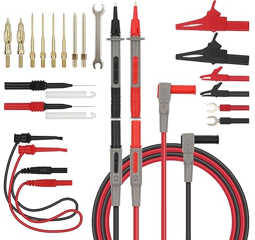 SWANLAKE 27-Piece Multimeter Test Leads Set, CAT.III 1000V / CAT.IV 600V Multimeter Probes with Alligator Clips, Needle Probe, Replaceable Probe Accessories, Soft Silicone Volt Meter Lead