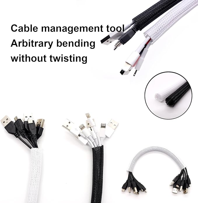 1/4" x 100ft Black Cable Sleeve Protector - Split Wire Loom Tubing for USB/Power/AV Cords, Pet-Proof Chew-Resistant Cover for Cats & Dogs, Flexible Cord Organizer (Black)