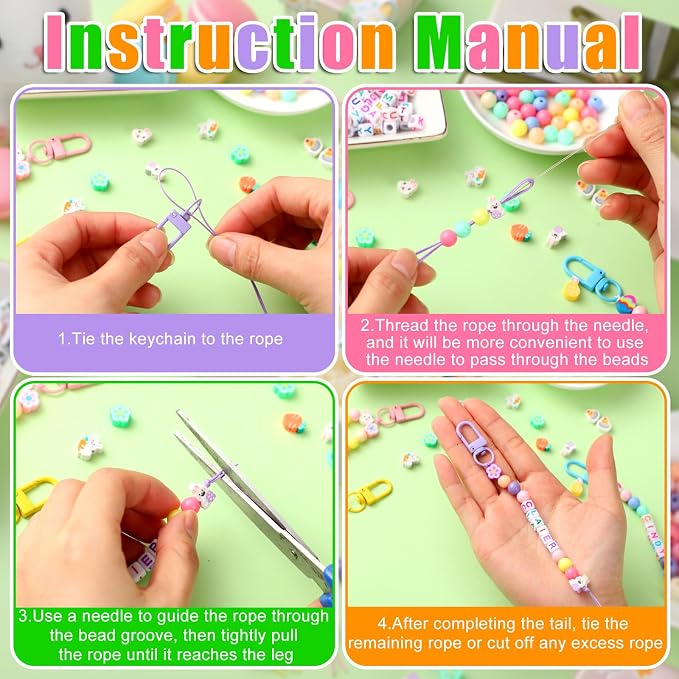 Landical 564 Pcs Easter Bead Keychain Kit DIY Easter Basket Name Tags Key Chain - Image 2
