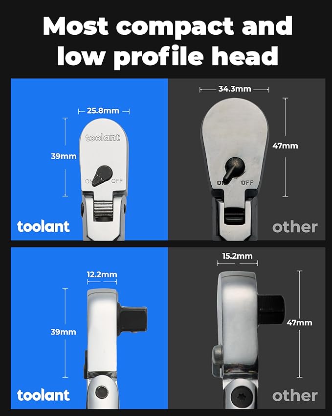 toolant 1/4“ Drive 90 Tooth Compact Flex Head Socket Ratchet Wrench (1/4",7 inch length)