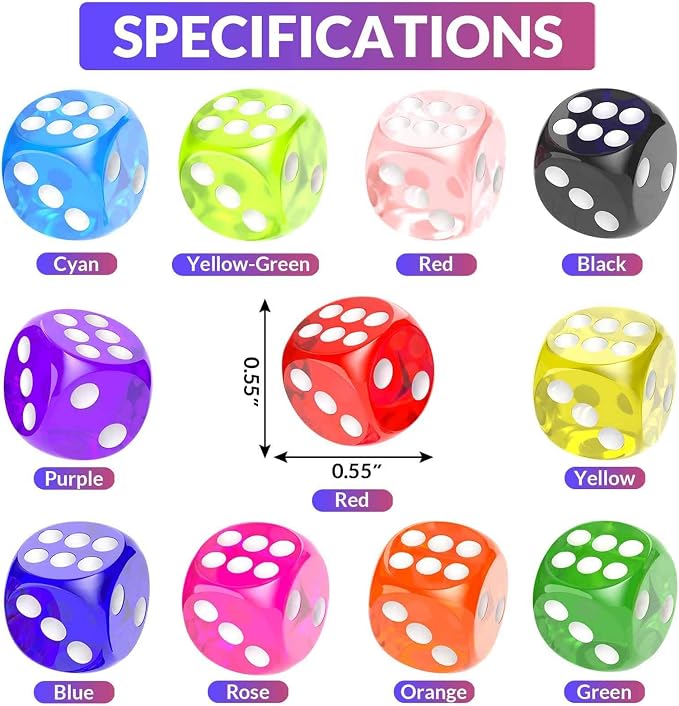 Rerdeim 110 Pieces Dice Set, Colored Game Bulk Dices, Colorful Dices, 6 Sided - Image 4