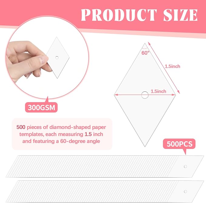 500 PCS 1.5" Diamond 60 Degrees Piecing Paper Templates, Quilting Templates - Image 2