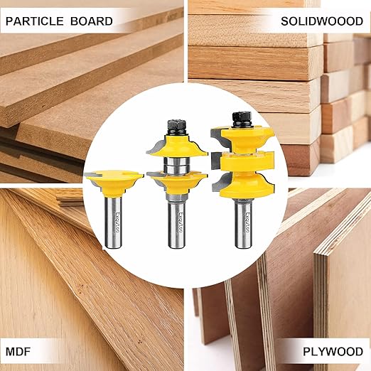 1/2 Inch Shank 3 Piece Router Extension Tenon Drill Bit Set for Entry Door Rails and Door Frame Wood Milling Cutter Door