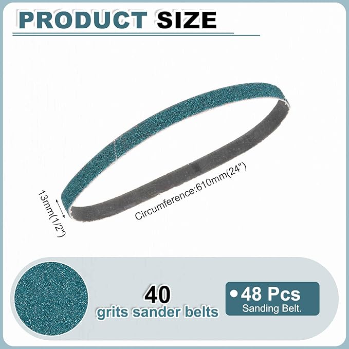 HARFINGTON 1/2 x 24 Inch Sanding Belts, 48 Pcs 40 Grit Zirconia Abrasive Belt Sander File Belt for Woodworking, Metal Polishing, Knife Sharpener