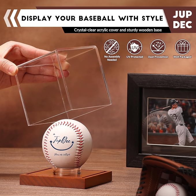 JupDec Baseball Display Case, Autograph Baseball Stand Box - Image 2