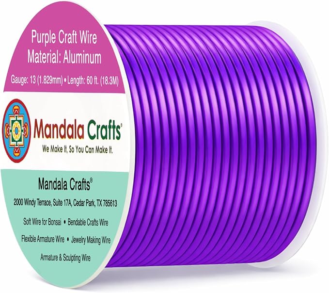 Mandala Crafts 13 Gauge Purple Anodized Aluminum Craft Wire, 60 FT | Colored by MandalaCrafts