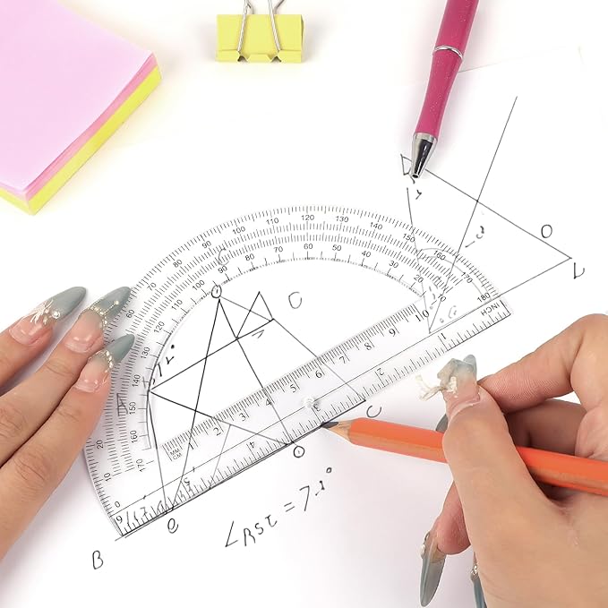 Plastic Protractor Math Protractors 180 Degrees for Geometry Classroom Student School Office Supplies, 6 Inch, Pack of 2 (Purple)