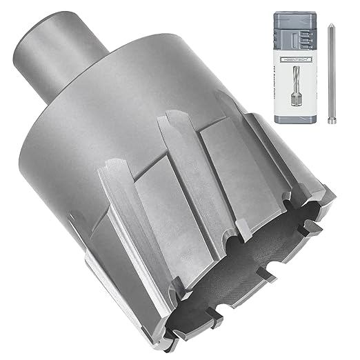 KEENTECH Carbide-Tipped Annular Cutter, 2-1/16" Diameter x 1-3/8" Depth, 3/4" Weldon Shank (2 Flat), High Speed Cutting TCT Mag Drill Bit with Pilot Pin for Harder Material, Stainless Steel, Cast Iron