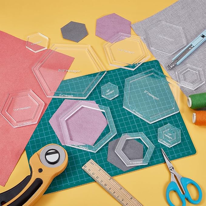 BENECREAT 16 Pcs Hexagon Quilting Template, Acrylic Intricate Sewing Machine - Image 5