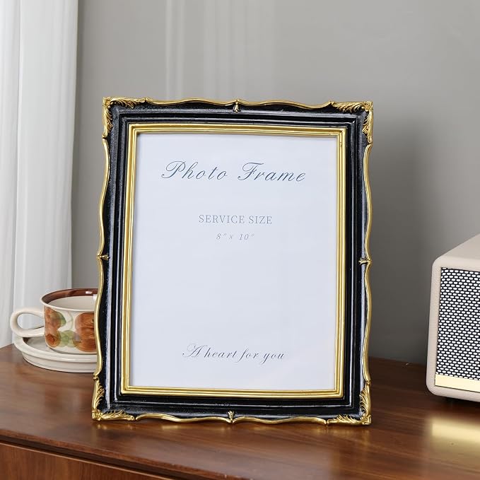 Cuspin 8x10 Picture Frame Black and Gold Frames, Ornate Textured Hand-Crafted - Image 2