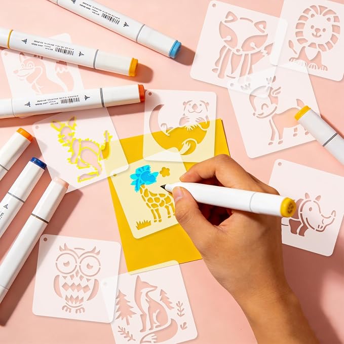 72 Pcs Animals Stencils for Painting Set, Reusable Tiger Dino Lion Deer Cute - Image 5