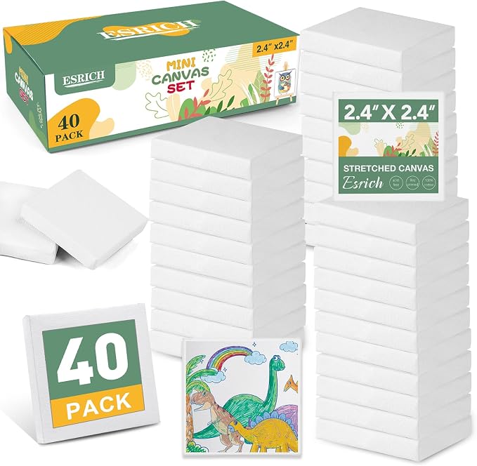 ESRICH Mini Canvas 40Pack 2.4x2.4inch, 2/5''Profile Art Primed Mini Canvases by ESRICH