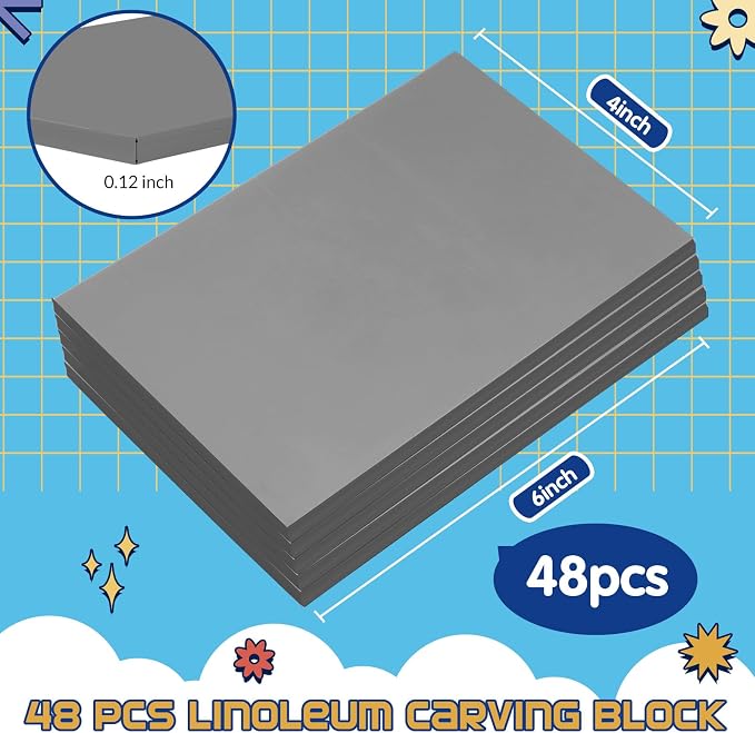 MotiMind 48 Pcs Gray Linoleum Block Rubber Stamp Carving Blocks Soft Linocut - Image 2