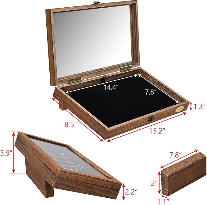MOOCA Tempered-Glass Top Wooden Jewelry Display Case - Image 2