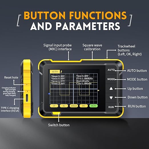 FNIRSI DSO152 Oscilloscope - 2.8" TFT Handheld Digital Oscilloscope Kit Portable Oscilloscope, 2.5MS/s High Sampling Rate, 200KHz Bandwidth, Trigger Function Auto/Nomal/Single