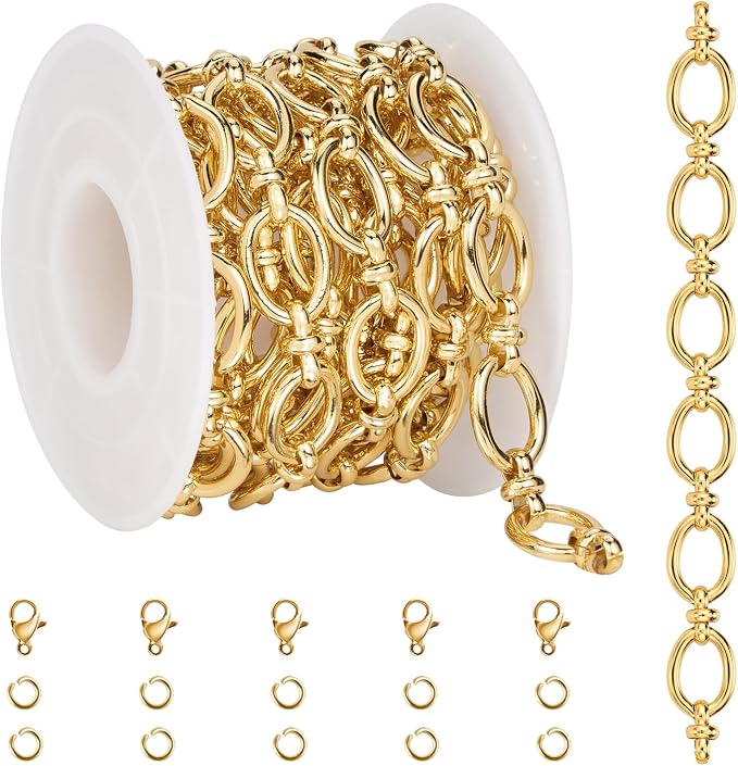 6.5 FT Bright Gold Chains for Jewelry Making Oval Circle Chain Link | Stainless by kyutong