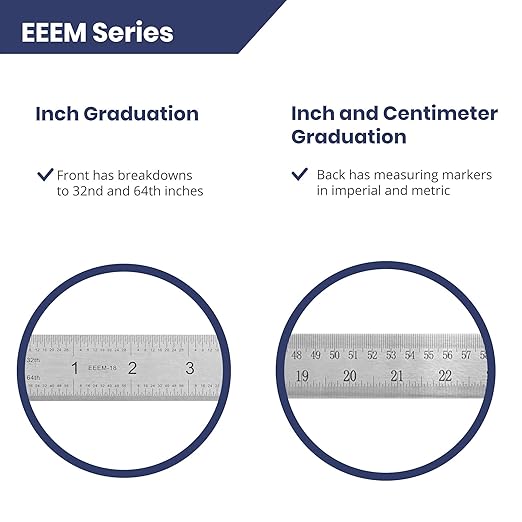 Pacific Arc Stainless Steel Ruler Inch and Metric, with 32nd and 64th Graduations, 48 Inches