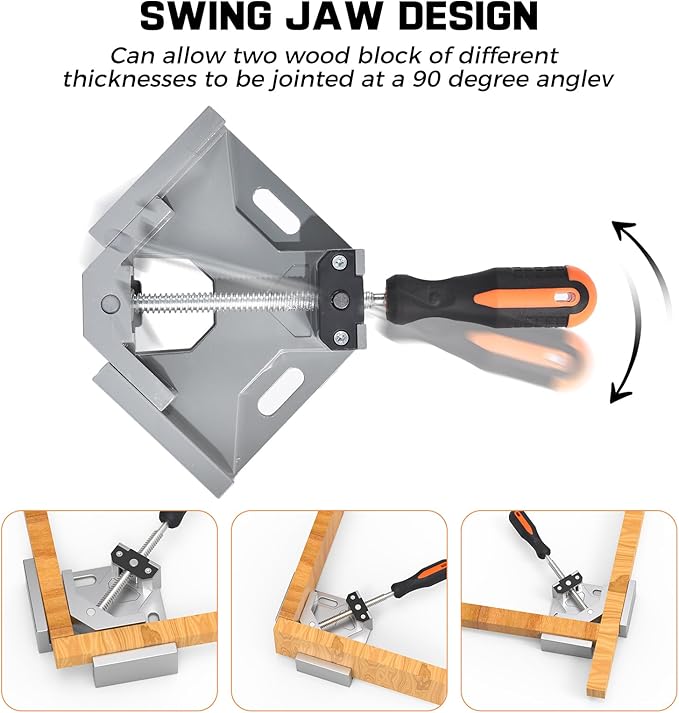 Corner Clamp, 2pcs 90 Degree Right Angle Clamp with Adjustable Aluminum Alloy Swing Jaw, Single Handle Clamps for Woodworking Tools Photo Framing, Present for Men Dad 15.1 Inch