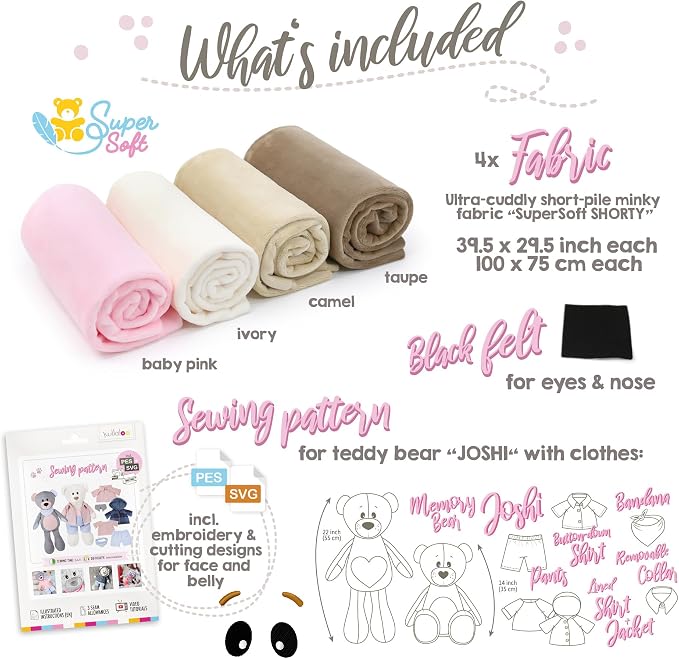 kullaloo Memory Bear Sewing Pattern & Fabric Kit Sew Cuddly teddys and Turn - Image 4