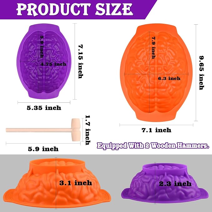 Sakolla 2 Pack Halloween 3D Human Brain Silicone Molds | Food-grade Silicone - Image 3