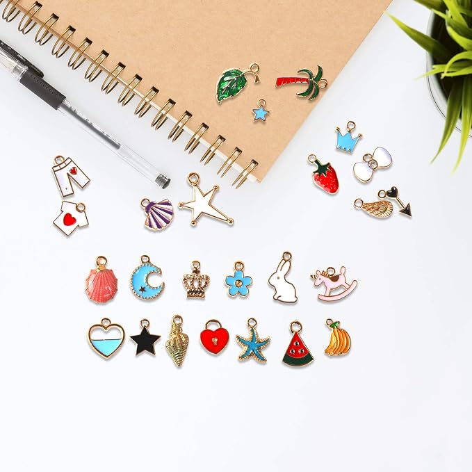 SANNIX 110pcs Assorted Gold Plated Enamel Pendants Necklace Bracelet Charms - Image 3
