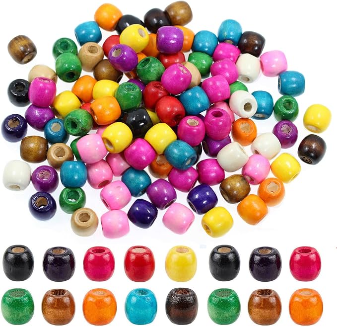 400Pcs Large Hole Wood Beads, BetterJonny Assorted Color Wooden Beads Hair by BetterJonny