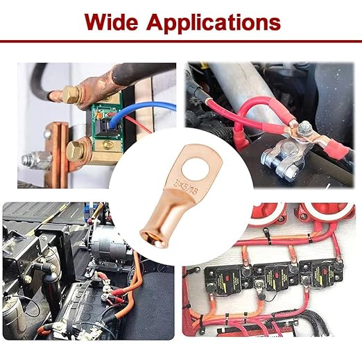 6 AWG 3/8" Stud (16 pcs.) Heavy Duty Copper Wire Lugs with Heat Shrink Tubing, Ring Terminals, Battery Cable Ends, Eyelets, Tubular Ring Connectors