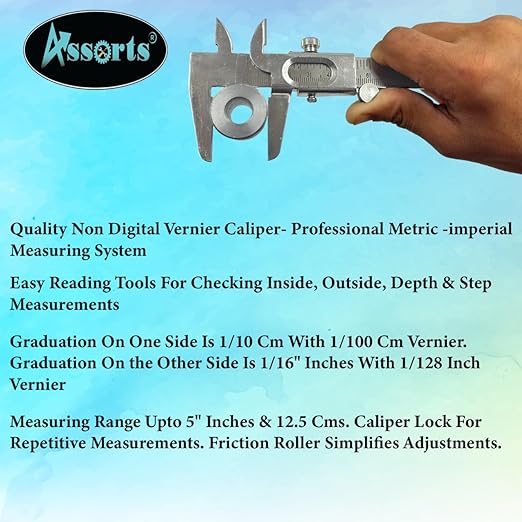 Quality Non Digital Vernier Caliper- Professional Metric -Imperial Measuring System Tools for Inside, Outside, Depth & Step Measurements (Stainless Steel Body)