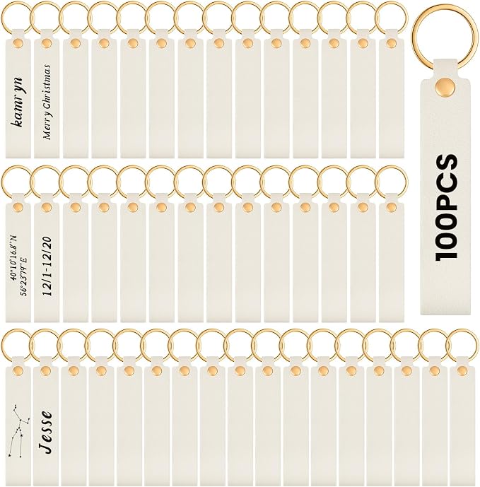 Wavyknot 100 Pcs PU Leather Keychain Blanks Bulk Laser Engraving Blanks by Wavyknot