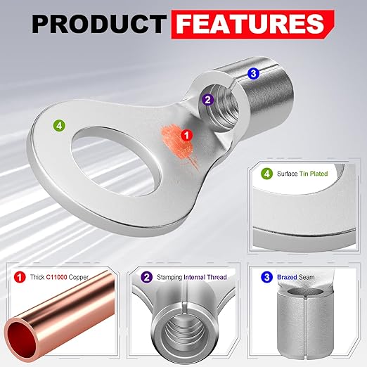 AIRIC Non Insulated Wire Connectors Kit, 22-10 AWG Uninsulated Connector, Bare Cable Ends, Electrical Crimp Terminals End, Wiring lugs for 22-10 Gauge Wires, Ring Fork Terminal, 280 PCS