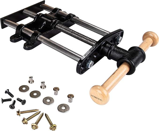 O'SKOOL 9 Inch Quick Release Workbench Front Vise for Woodworking, Heavy Duty Cast Iron Bench Vise with Beechwood Handle