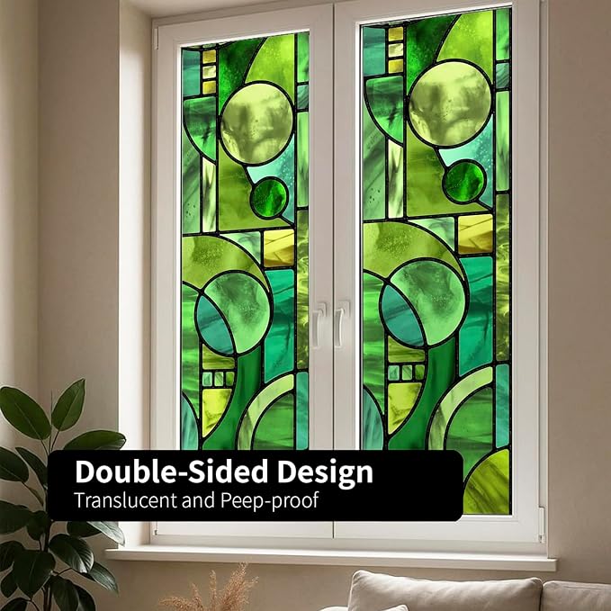 Original Hand Drawn Faux Stained Glass Window Film, Double-Sided Privacy Static - Image 6