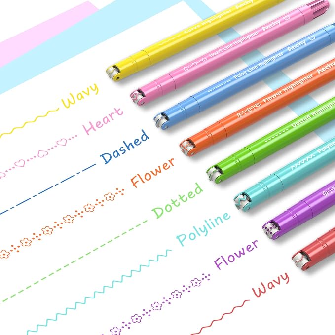 AECHY 8PCS Curve Highlighter Pen Set, Dual Tip Marker Pens - Image 3