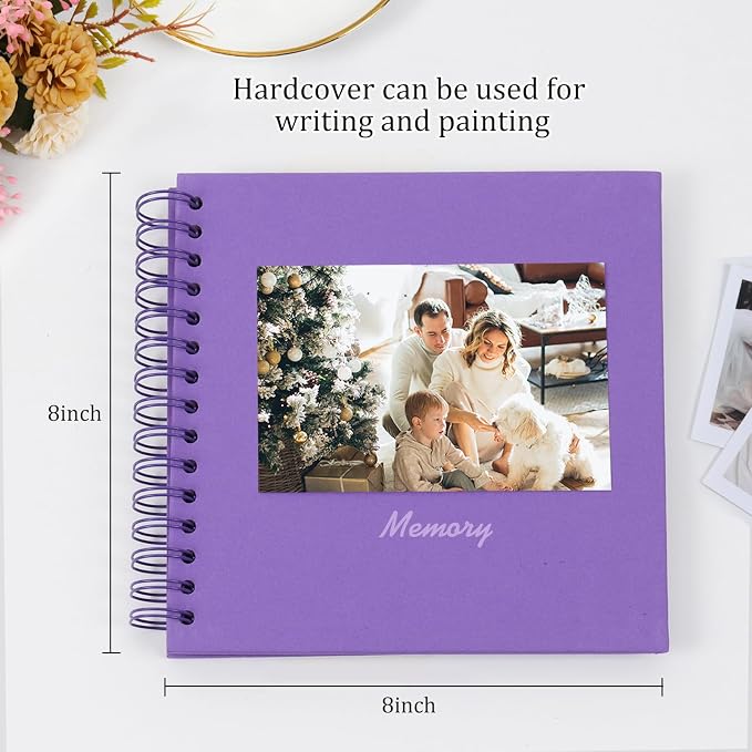 RECUTMS 8x8 Inch Scrapbook DIY Photo Album 60 Page Journal Book Dark Purple | - Image 2