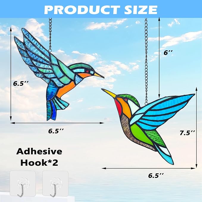 2 Packs Hummingbird Stained Glass Window, Real Handmade Stained Glass Window - Image 3