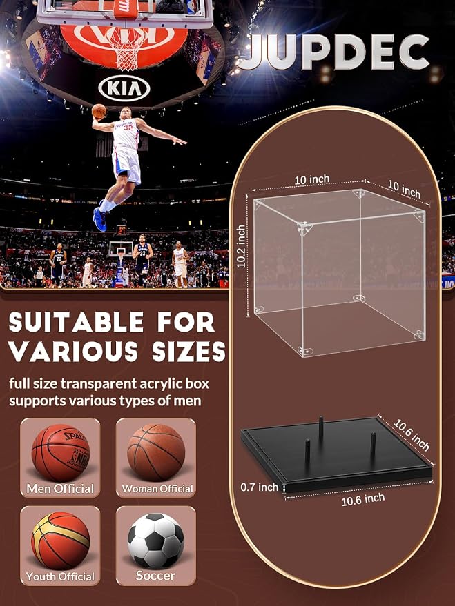 JupDec Basketball Display Case Acrylic Clear 10" Full Size - Image 3