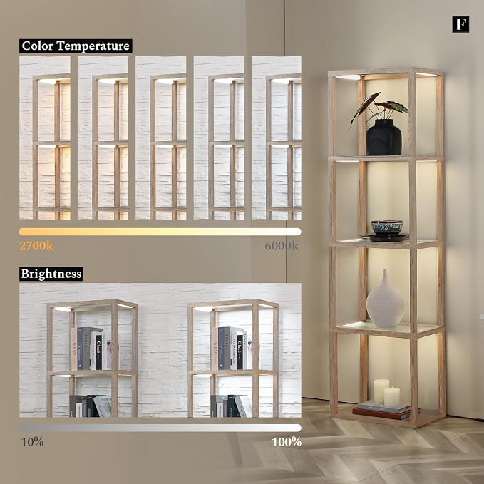 FENLO Fantasy Plus 66" Luxury Glass Display Shelf, Rustic Wood | Dimmable LED - Image 5