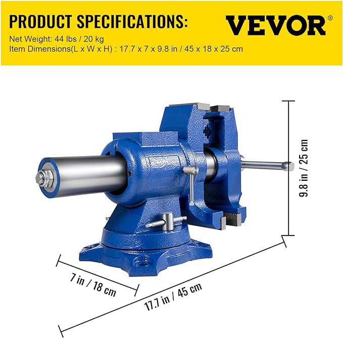 VEVOR Bench Vise 6 Inch, Double Swivel Rotating Heavy Duty Vise Head/Body Rotates 360°,Pipe Vise Bench Vices 30Kn Clamping Force,for Clamping Fixing Equipment Home or Industrial Use