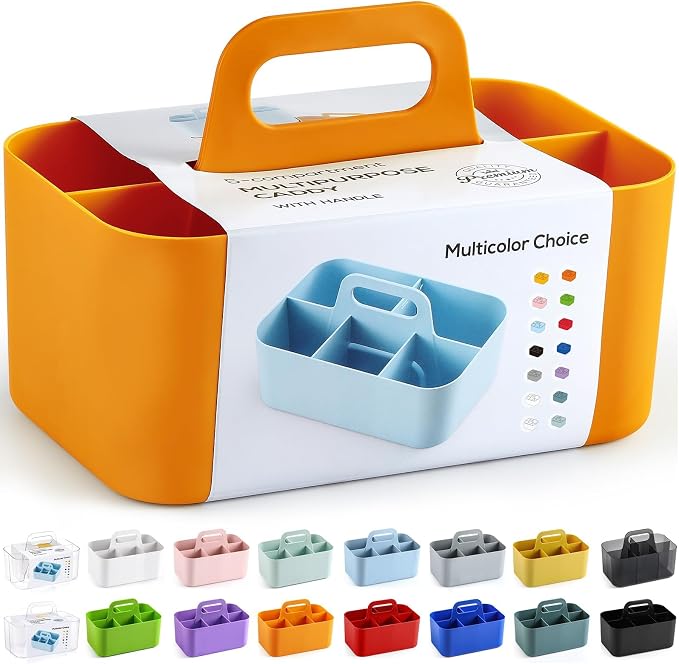 Multiuse Caddy Organizer with Handle, Portable Divided Plastic Tote Bin by AOZITA