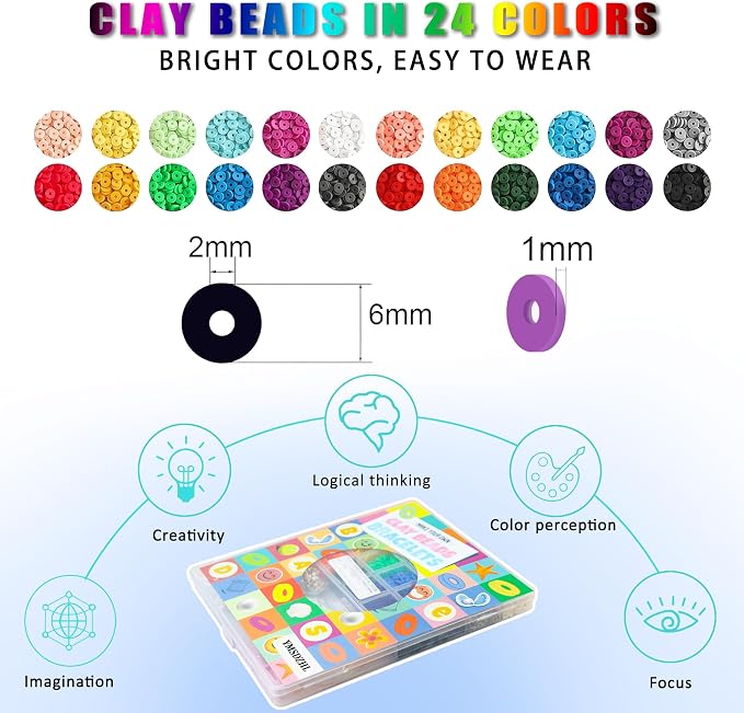 YMSDZHL 6000+PCS Clay Beads Bracelet Making Kit, 24 Color DIY Flat Preppy Beads - Image 2