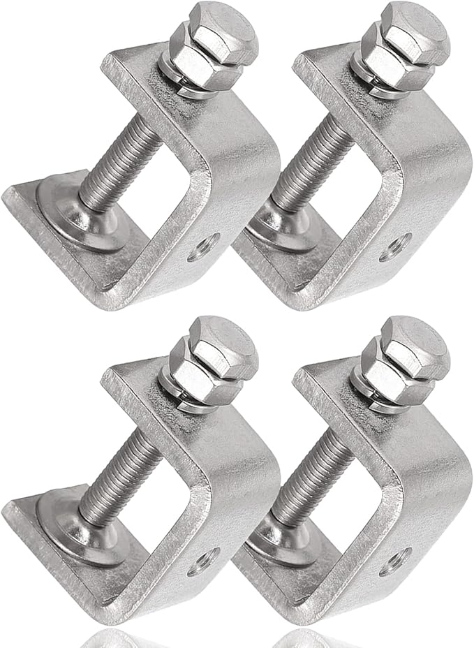Stainless Steel C Clamps Mini 1 Inch for Mounting, Heavy Duty Metal U Clamps for Metal Working, Small Desk Clamp with Stable Wide Jaw Opening & Protective Pads/I-Beam Design (4pcs)